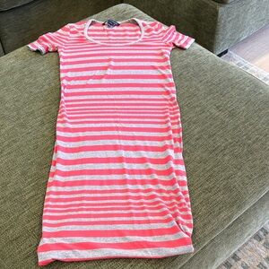 French Connection Coral and Gray Striped Top